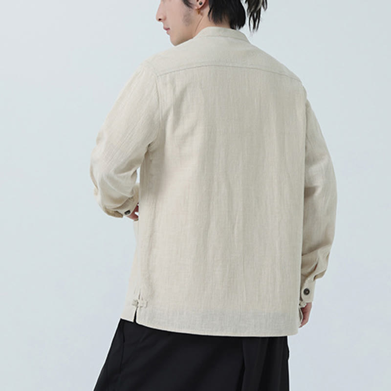 Buddha Stones Men's Button Ramie Linen Cotton Fleece Lined Jacket Shirt With Pockets - image 8