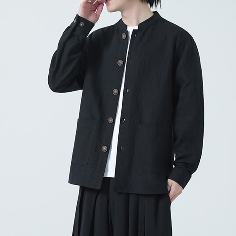 Buddha Stones Men's Button Ramie Linen Cotton Fleece Lined Jacket Shirt With Pockets - image 21