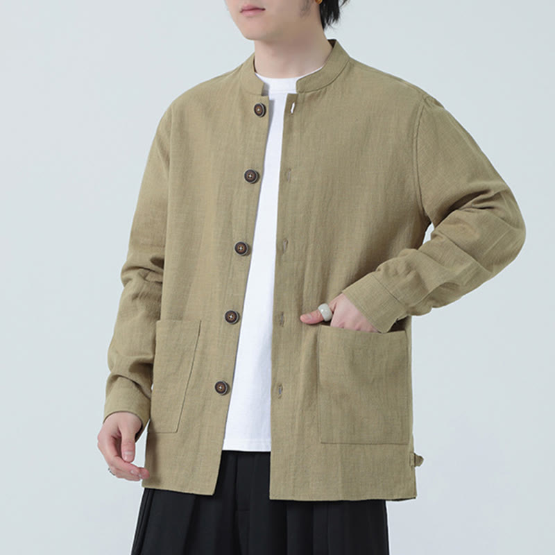 Buddha Stones Men's Button Ramie Linen Cotton Fleece Lined Jacket Shirt With Pockets - image 32