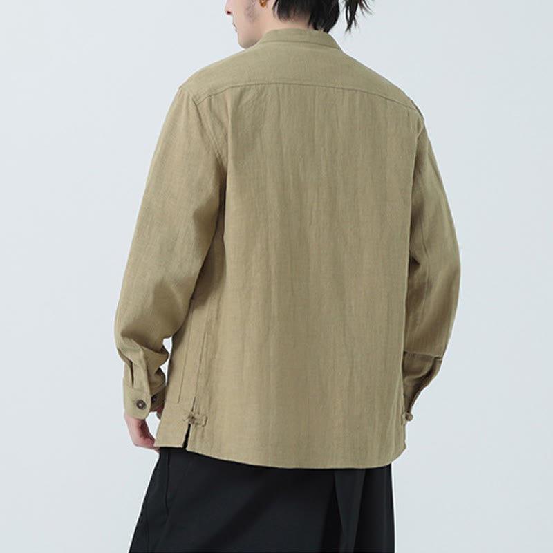 Buddha Stones Men's Button Ramie Linen Cotton Fleece Lined Jacket Shirt With Pockets - image 28