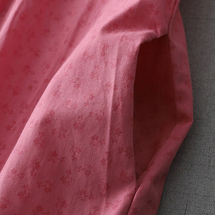 Buddha Stones Casual Retro Solid Color Button Ruffled Crew Neck Design Short Sleeve Cotton Linen Midi Dress With Pockets - image 12