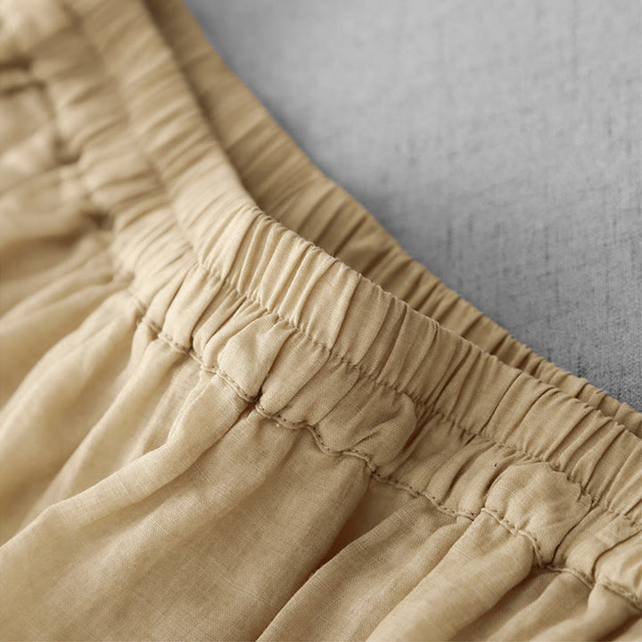 Buddha Stones Commute Solid Color Lace Embroidery Design Cotton Women's Wide Leg Cropped Pants With Pockets - image 17