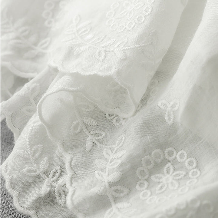 Buddha Stones Commute Solid Color Lace Embroidery Design Cotton Women's Wide Leg Cropped Pants With Pockets - image 6