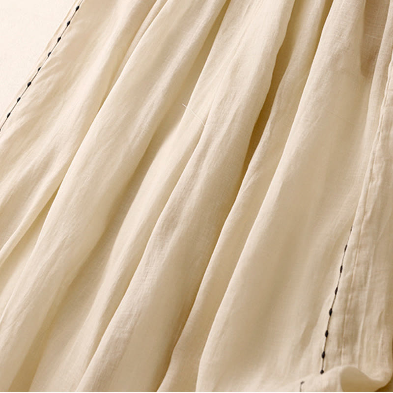 Buddha Stones Commute Solid Color Embroidery Drawstring Women's Wide Leg Ankle-Length Cotton Pants With Pockets - image 4