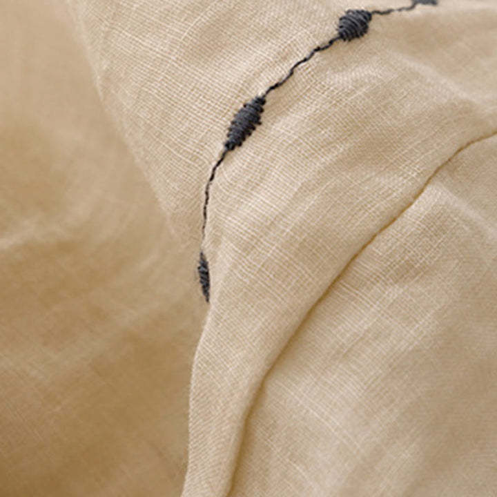 Buddha Stones Commute Solid Color Embroidery Drawstring Women's Wide Leg Ankle-Length Cotton Pants With Pockets - image 6