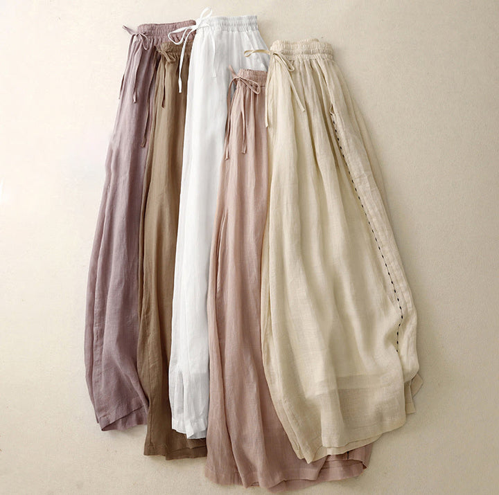 Buddha Stones Commute Solid Color Embroidery Drawstring Women's Wide Leg Ankle-Length Pants With Pockets - image 23