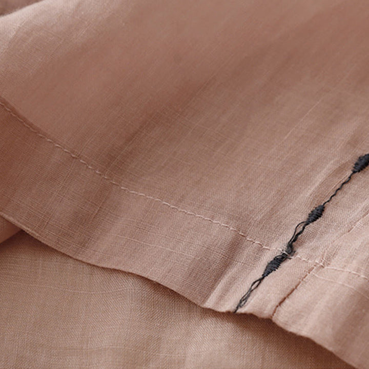 Buddha Stones Commute Solid Color Embroidery Drawstring Women's Wide Leg Ankle-Length Cotton Pants With Pockets - image 14