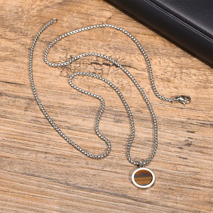 Buddha Stones Natural Stone Turquoise Tiger Eye  Lazurite Lapis Lazuli Malachite Titanium Steel Purification Necklace Pendant - image 4