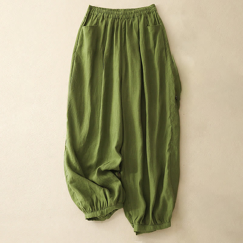 Buddha Stones Summer Commute Pure Color Women's Ankle-Length Pants With Pockets - OliveDrab - US8-10，UK/AU12-14，EU40-42 (2XL) - image 14