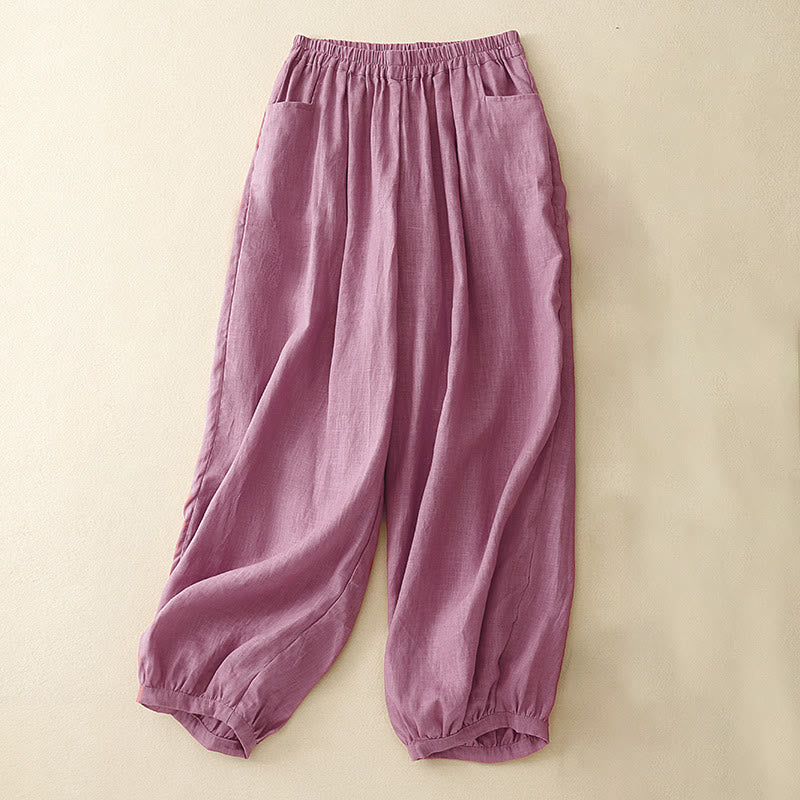 Buddha Stones Summer Commute Pure Color Women's Ankle-Length Pants With Pockets - PaleVioletRed - US8-10，UK/AU12-14，EU40-42 (2XL) - image 0