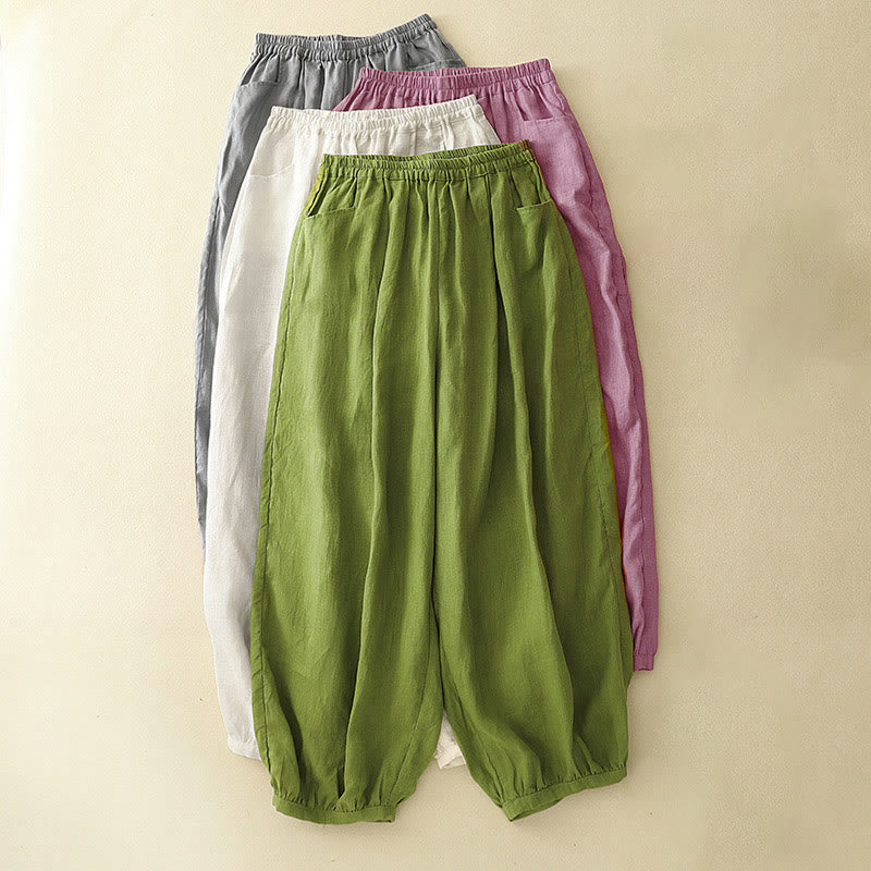 Buddha Stones Summer Commute Pure Color Women's Cotton Ankle-Length Pants With Pockets - image 18