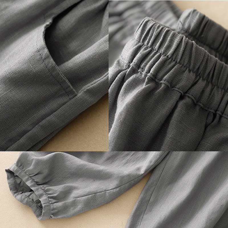 Buddha Stones Summer Commute Pure Color Women's Cotton Ankle-Length Pants With Pockets - image 13