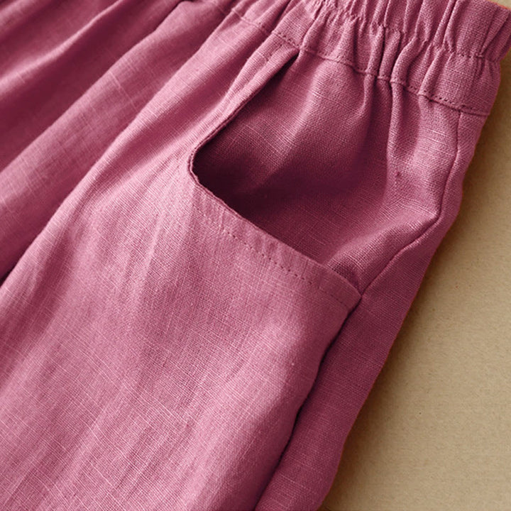 Buddha Stones Summer Commute Pure Color Women's Cotton Ankle-Length Pants With Pockets - image 3