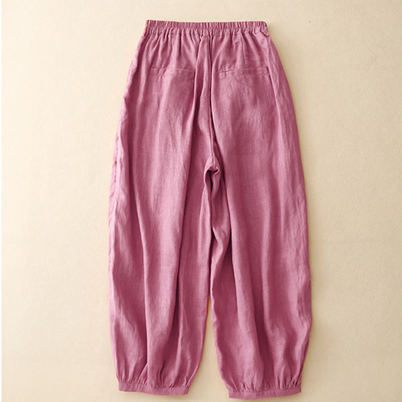 Buddha Stones Summer Commute Pure Color Women's Cotton Ankle-Length Pants With Pockets - image 1