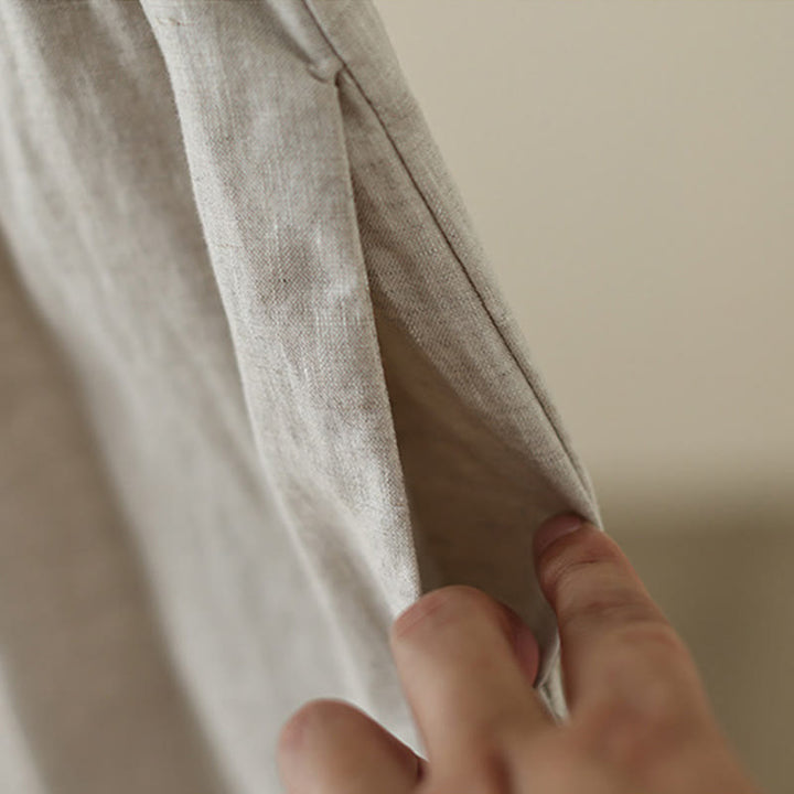 Buddha Stones Commute Retro Plain Lace Patchwork Design 7-8 Length Women's Wide Leg Cotton Pants With Pockets - image 7