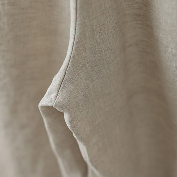 Buddha Stones Commute Retro Plain Lace Patchwork Design 7-8 Length Women's Wide Leg Cotton Pants With Pockets - image 9