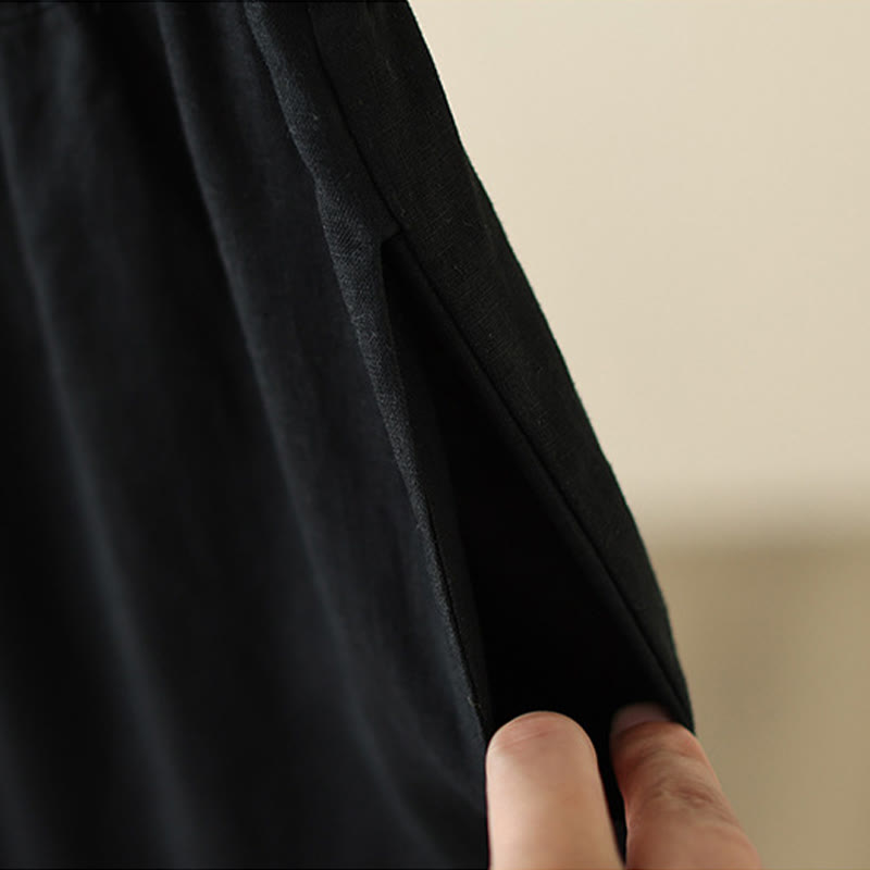 Buddha Stones Commute Retro Plain Lace Patchwork Design 7-8 Length Women's Wide Leg Cotton Pants With Pockets - image 25