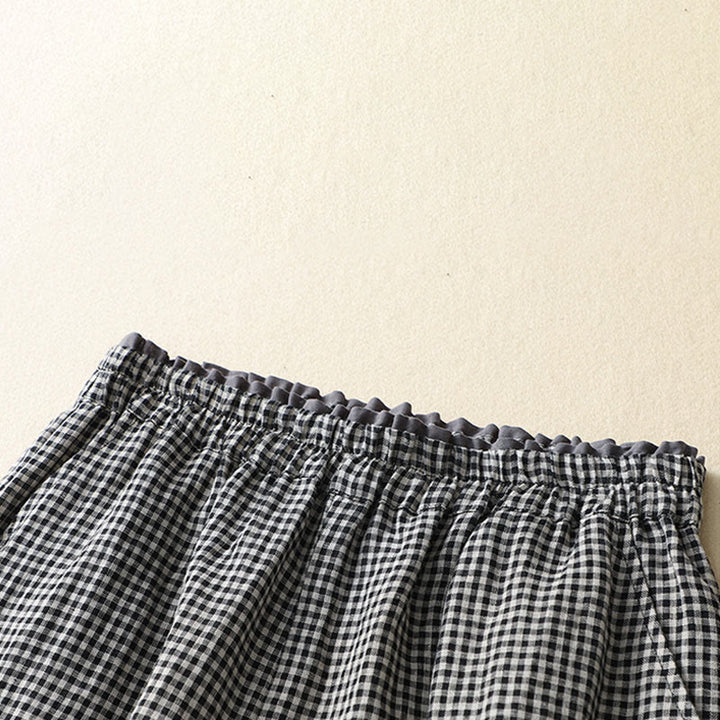 Buddha Stones Commute Casual Checkered Pattern 7-8 Length Women's Wide Leg Cotton Linen Pants With Pockets - image 10