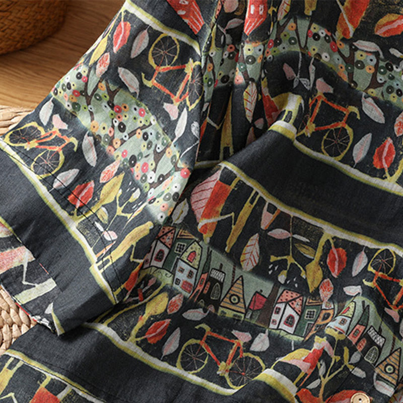 Buddha Stones Plant Printed V-neck Button Design Women's Polyester Three Quarter Sleeve Shirt Cardigan - image 12