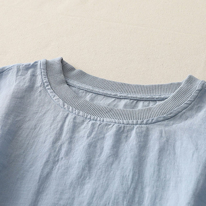 Buddha Stones Plain Threaded Crew Neck Design Women's Polyester Short Sleeves Shirt - image 1