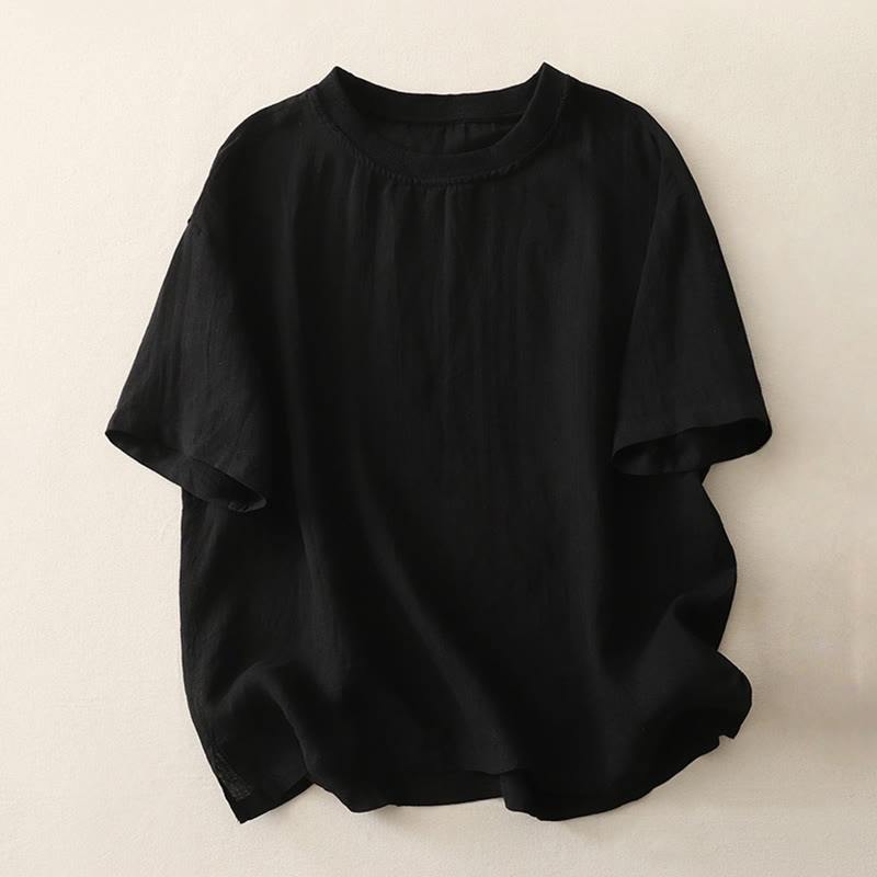 Buddha Stones Plain Threaded Crew Neck Design Women's Polyester Short Sleeves Shirt - Black - US14，UK/AU18，EU46 (2XL) - image 8