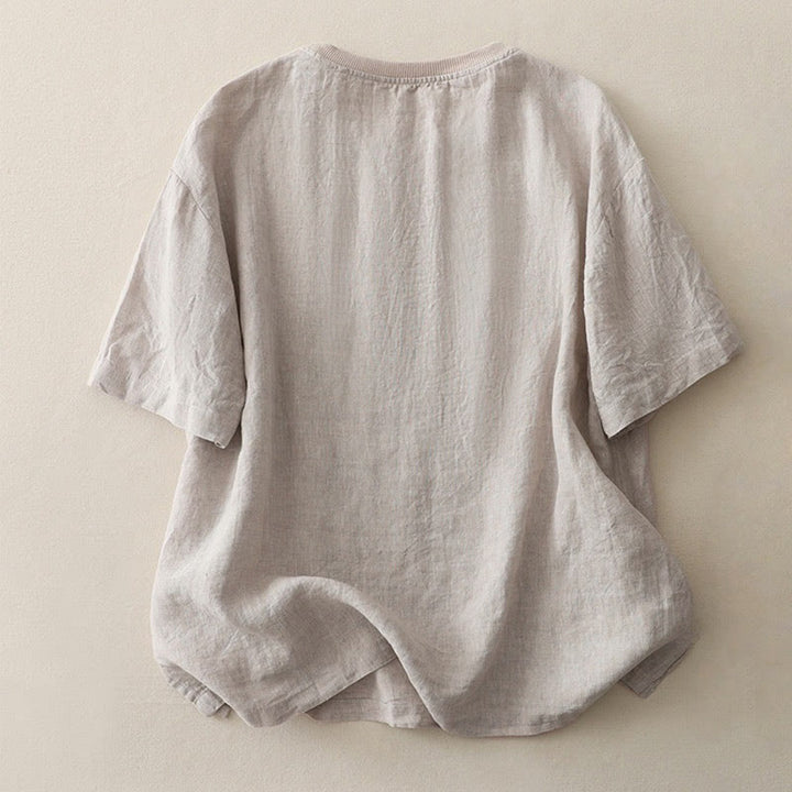 Buddha Stones Plain Threaded Crew Neck Design Women's Polyester Short Sleeves Shirt - image 25