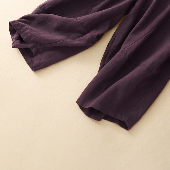 Buddha Stones Commute Casual Pure Color Women's Wide Leg Cotton Cropped Pants With Pockets - image 14