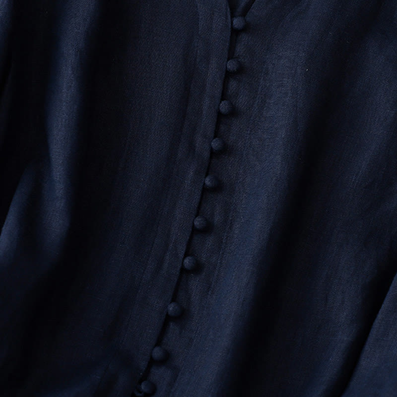 Buddha Stones V-Neck Design Women's Cotton Linen Long Sleeve Shirt - image 11