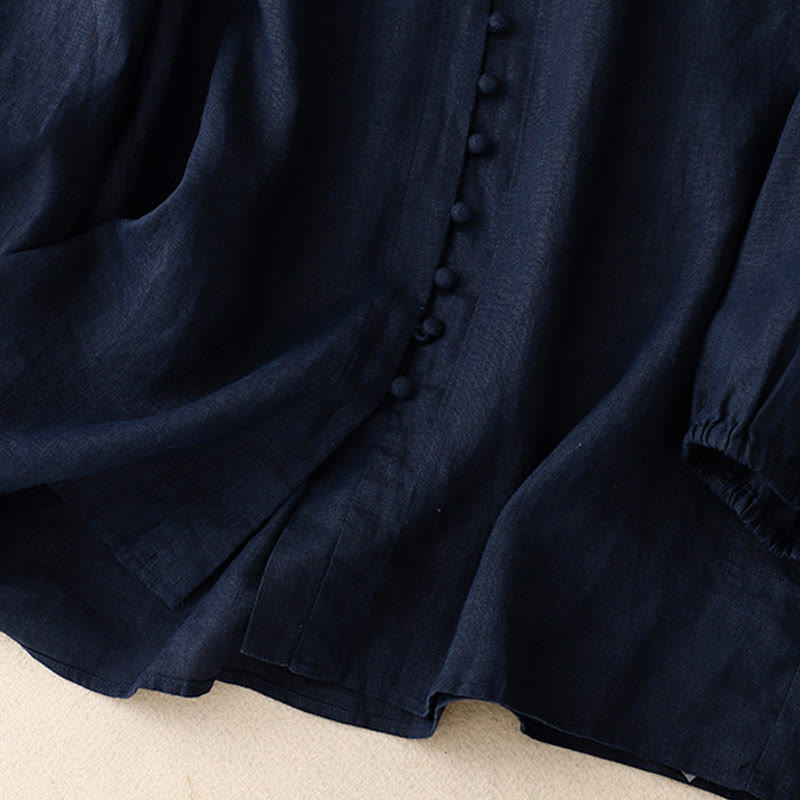 Buddha Stones V-Neck Design Women's Cotton Linen Long Sleeve Shirt - image 10