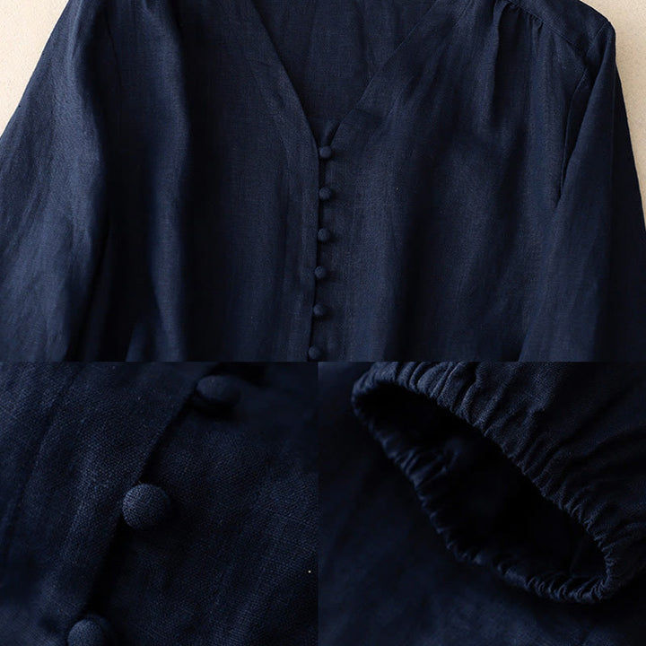 Buddha Stones V-Neck Design Women's Cotton Linen Long Sleeve Shirt - image 12