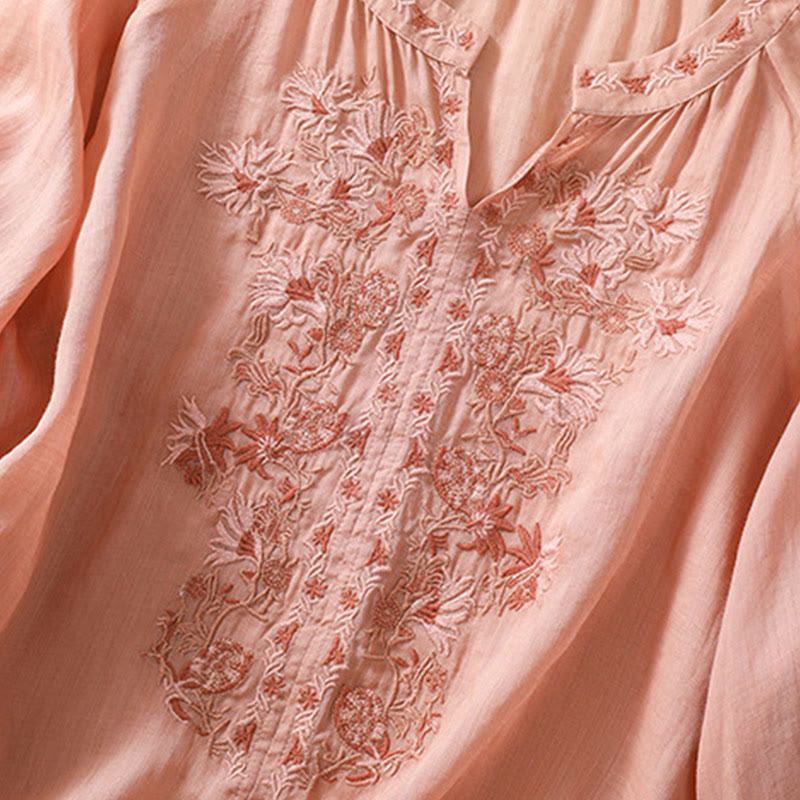 Buddha Stones Embroiderd Design Women's Cotton Linen Three Quarter Sleeve Shirt  - image 4