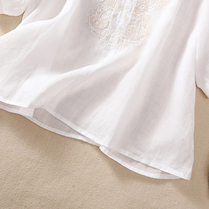 Buddha Stones Embroiderd Design Women's Cotton Linen Three Quarter Sleeve Shirt  - image 15