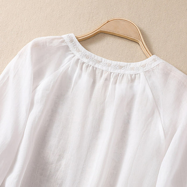 Buddha Stones Embroiderd Design Women's Cotton Linen Three Quarter Sleeve Shirt  - image 10