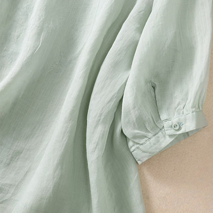 Buddha Stones Embroiderd Design Women's Cotton Linen Three Quarter Sleeve Shirt  - image 21