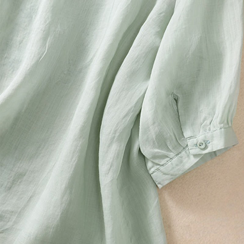 Buddha Stones Embroidered Design Women's Cotton Linen Three Quarter Sleeve Shirt - image 21