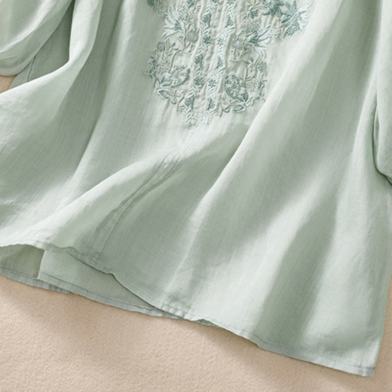 Buddha Stones Embroiderd Design Women's Cotton Linen Three Quarter Sleeve Shirt  - image 23