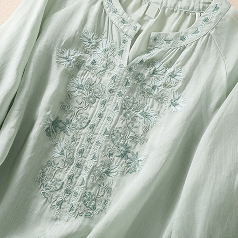 Buddha Stones Embroidered Design Women's Cotton Linen Three Quarter Sleeve Shirt - image 22