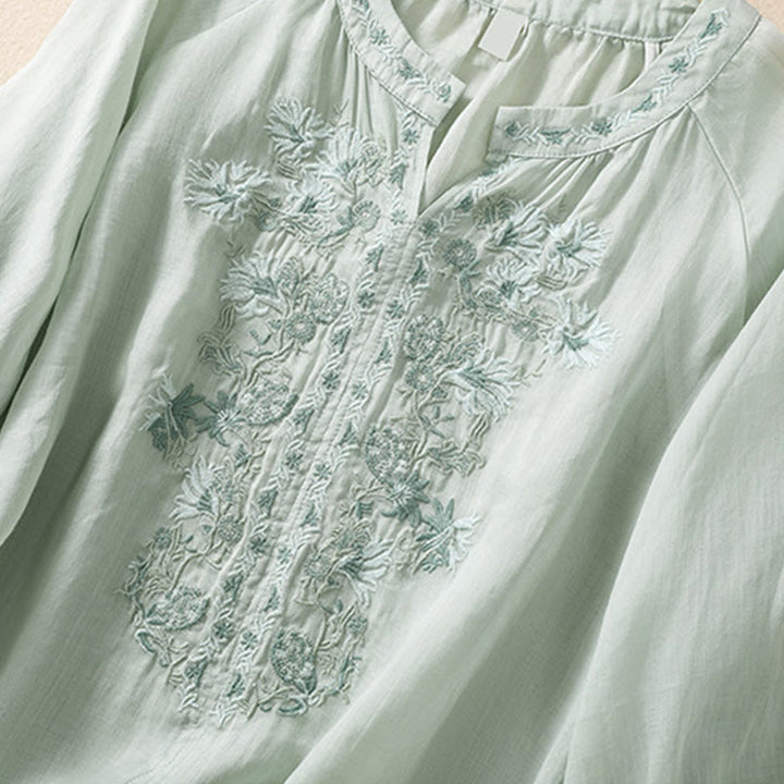 Buddha Stones Embroidered Design Women's Cotton Linen Three Quarter Sleeve Shirt - image 22