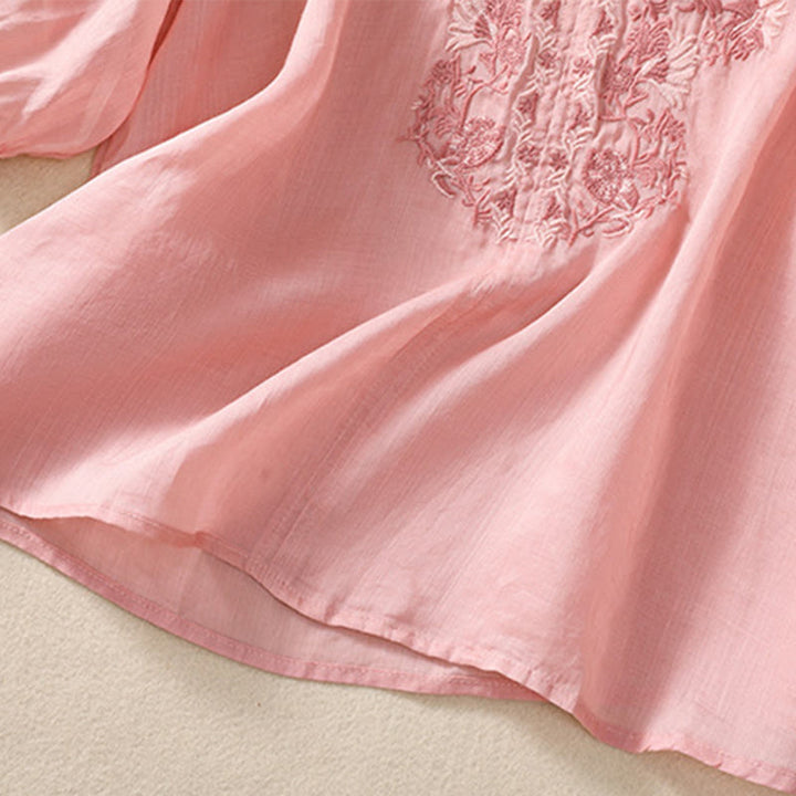 Buddha Stones Embroidered Design Women's Cotton Linen Three Quarter Sleeve Shirt - image 29