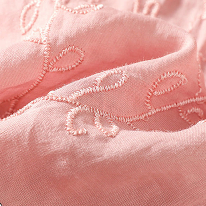 Buddha Stones Embroiderd Front Button Stand Collar Design Women's Cotton Short Sleeve Shirt