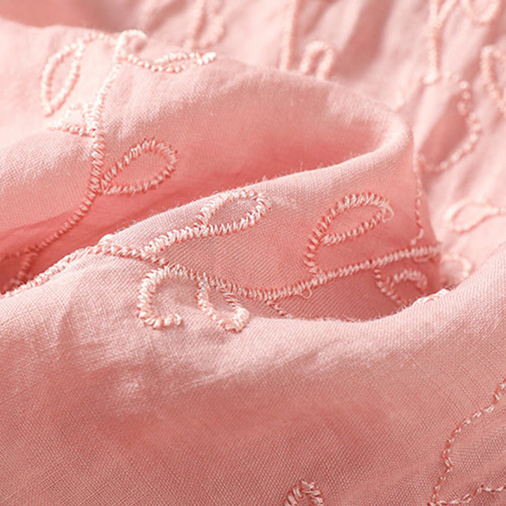 Buddha Stones Embroiderd Front Button Stand Collar Design Women's Cotton Short Sleeve Shirt  - image 12