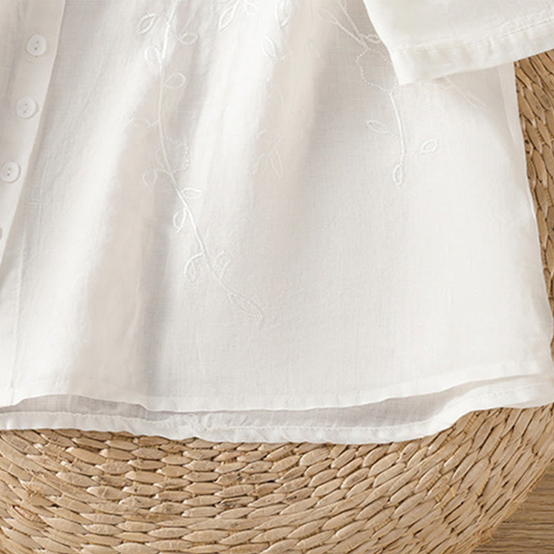 Buddha Stones Embroidered Front Button Stand Collar Design Women's Cotton Short Sleeve Shirt - image 22