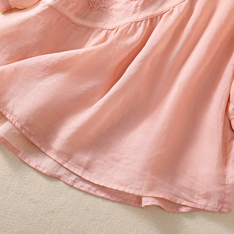 Buddha Stones Embroiderd Flower Crew Neck Design Women's Cotton Linen Half Sleeve Shirt  - image 20