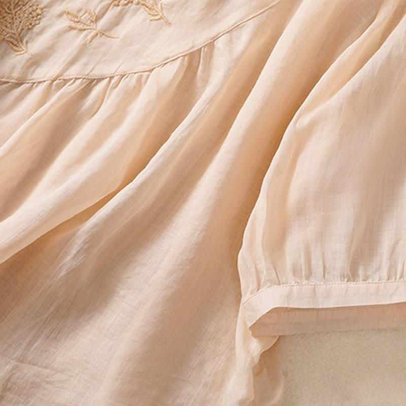 Buddha Stones Embroiderd Flower Crew Neck Design Women's Cotton Linen Half Sleeve Shirt  - image 26