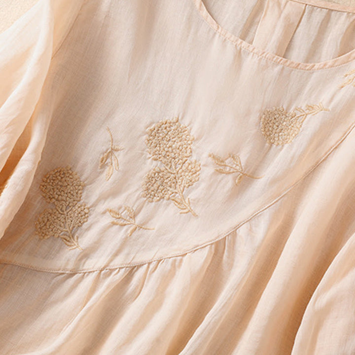 Buddha Stones Embroiderd Flower Crew Neck Design Women's Cotton Linen Half Sleeve Shirt  - image 25