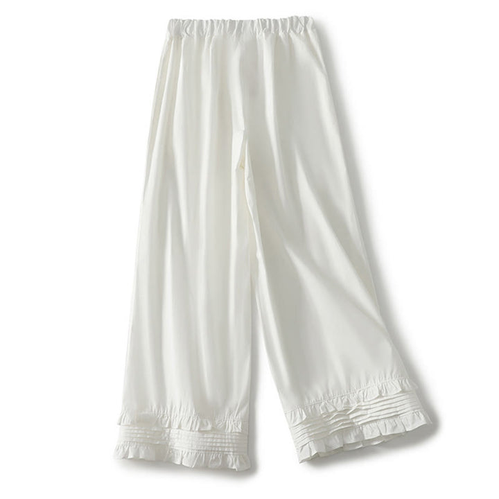 Buddha Stones Artistic Commute Pure Color Ruffled Hem Design Women's Cotton Linen Pants With Pockets - image 8