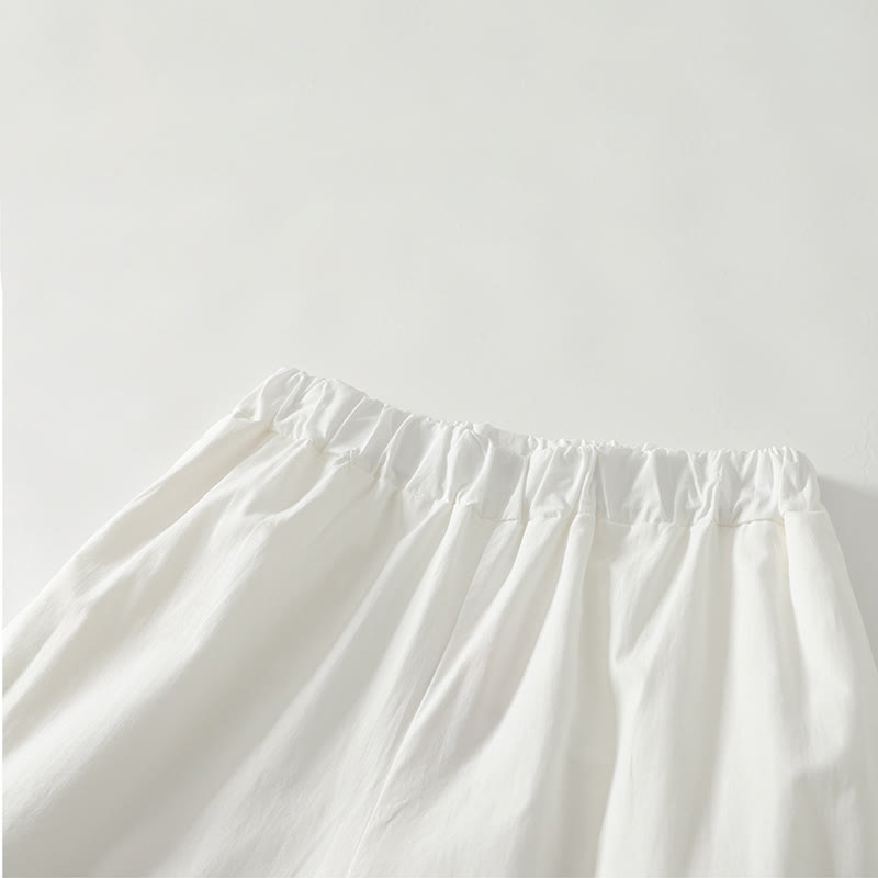 Buddha Stones Artistic Commute Pure Color Ruffled Hem Design Women's Cotton Linen Pants With Pockets - image 1