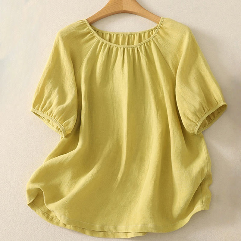 Buddha Stones Casual Summer Plain Crew Neck Cotton Women's Short Sleeve T-Shirt - Khaki - US14，UK/AU18，EU46 (2XL) - image 4