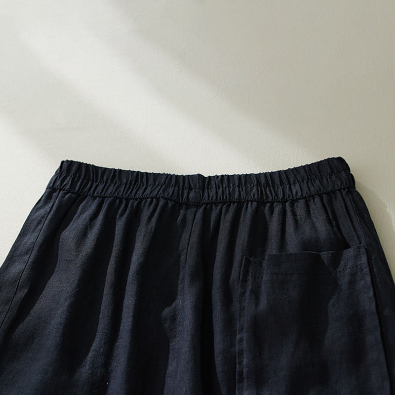 Buddha Stones Commute Pure Color High Waist Women's Cotton Linen Harem Cropped Pants With Pockets - image 18