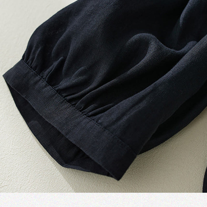 Buddha Stones Commute Pure Color High Waist Women's Cotton Linen Harem Cropped Pants With Pockets - image 21